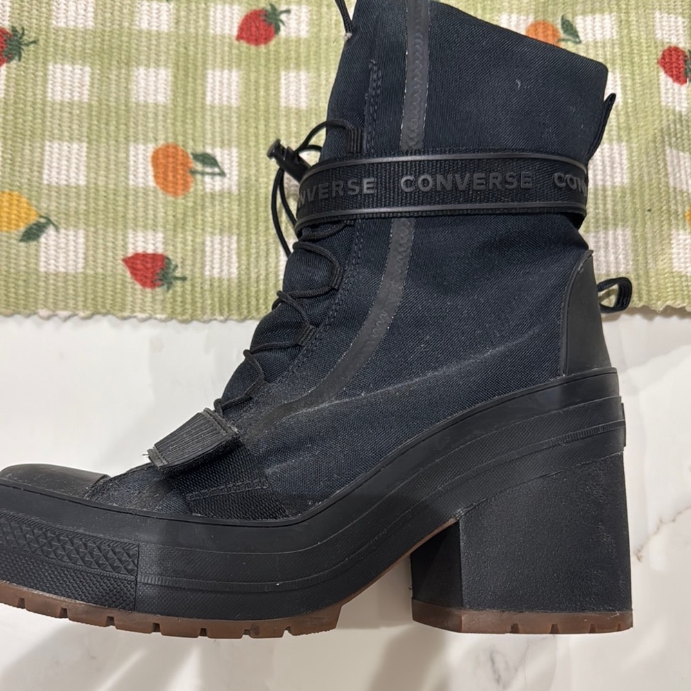 Converse Black Lace Up Boots with Chunky Heel